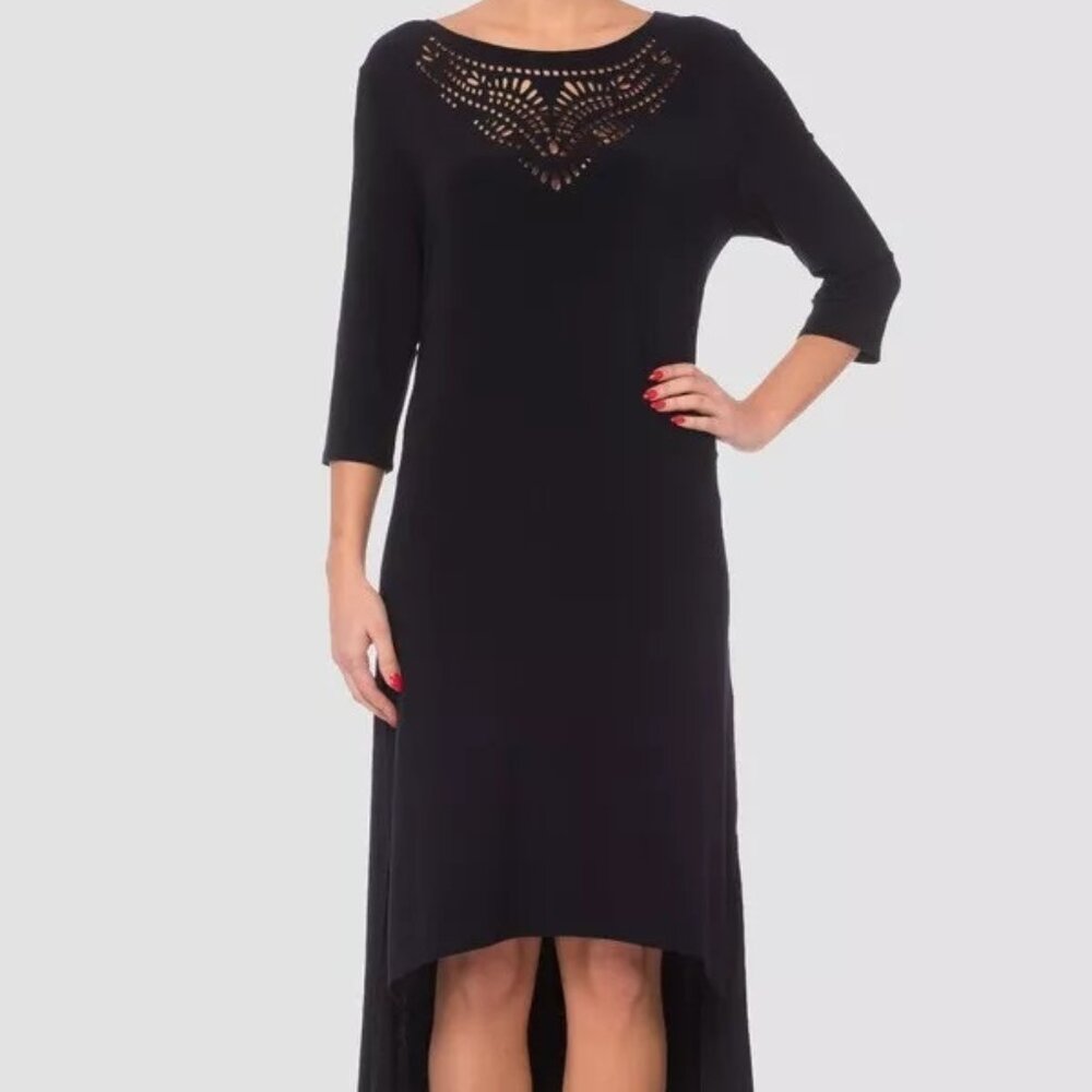 JOSEPH RIBKOFF BLACK DRESS 181005 NWT 8 CUTOUTS HIGH LOW EASY WEAR & CARE